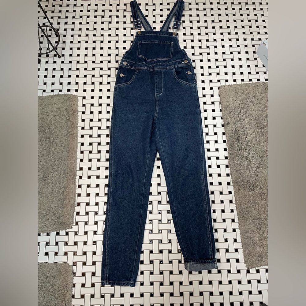Weworewhat Basic Overalls, Small, Denim Dark Wash… - image 1